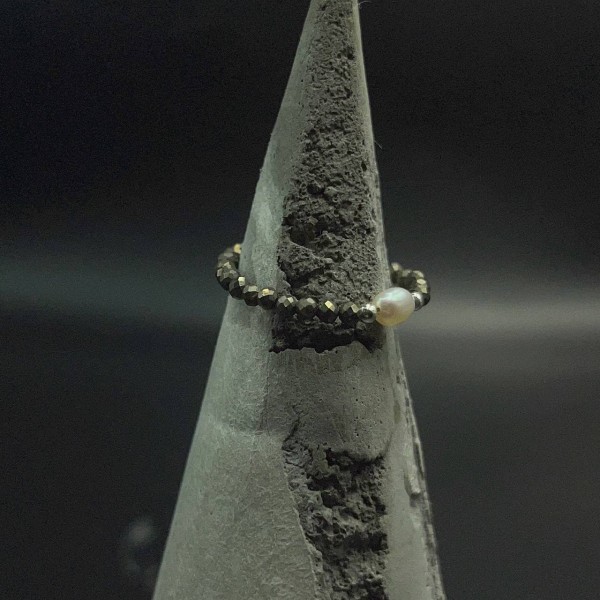 Кольцо "Астерия"  пирит, жемчуг 0029